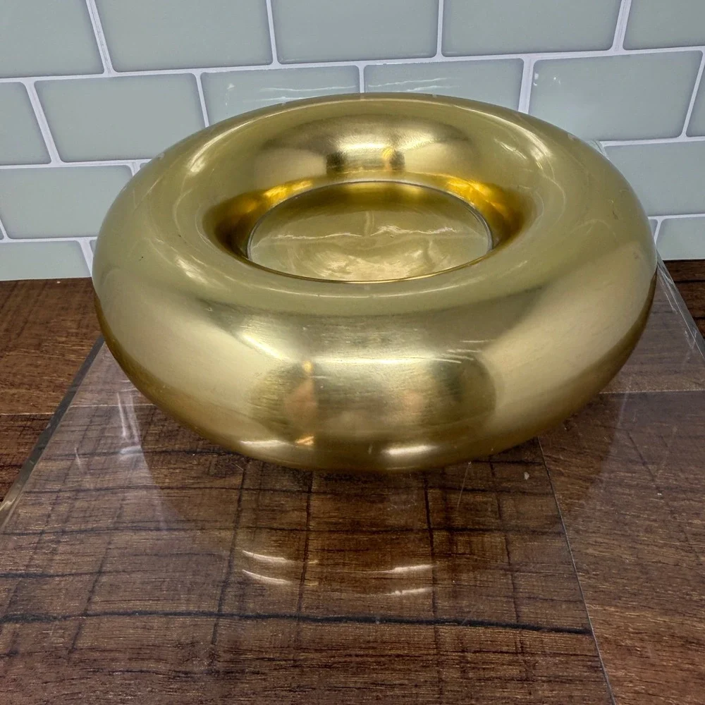 World Market Balloon Gold Pillar Candle Holder – Modern Brass Tone Trinket Dish